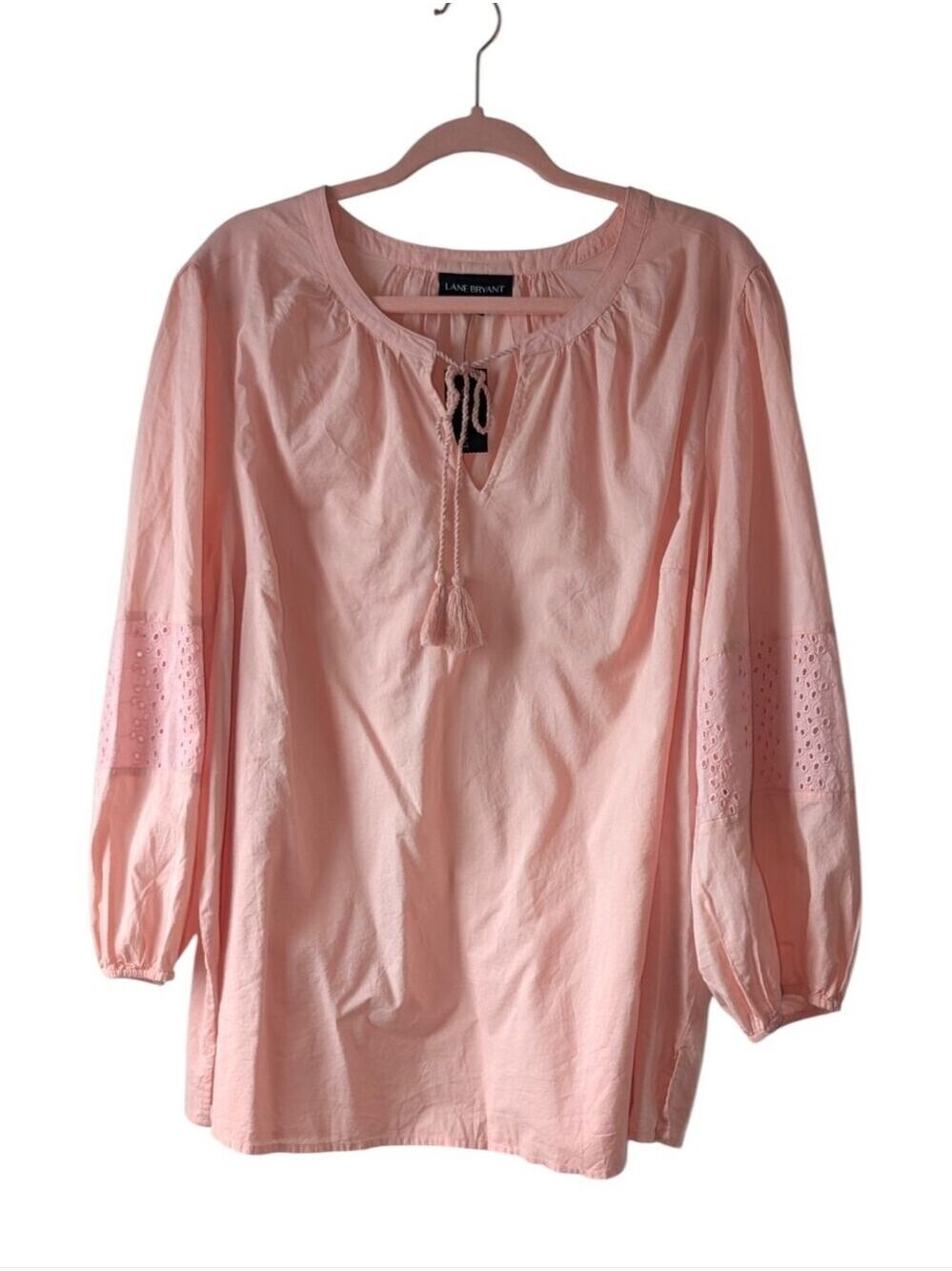 18 • Lane Bryant • Salmon Pink Tassel Tie-Neck Peasant Top
